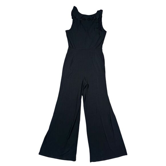 Modcloth Black Surplice Ruffle Refined Sleeveless Wide Leg Jumpsuit Women’s L - Picture 4 of 13